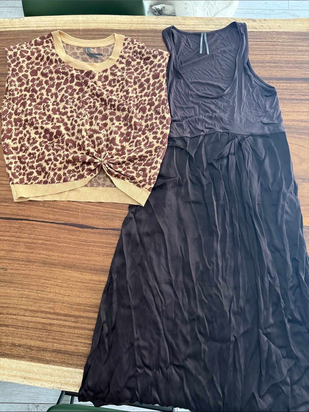 Anthropologie Brown Maxi Dress with Tan Leopard Knit Top